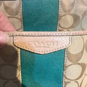 Coach Tan and Teal Signature Tote